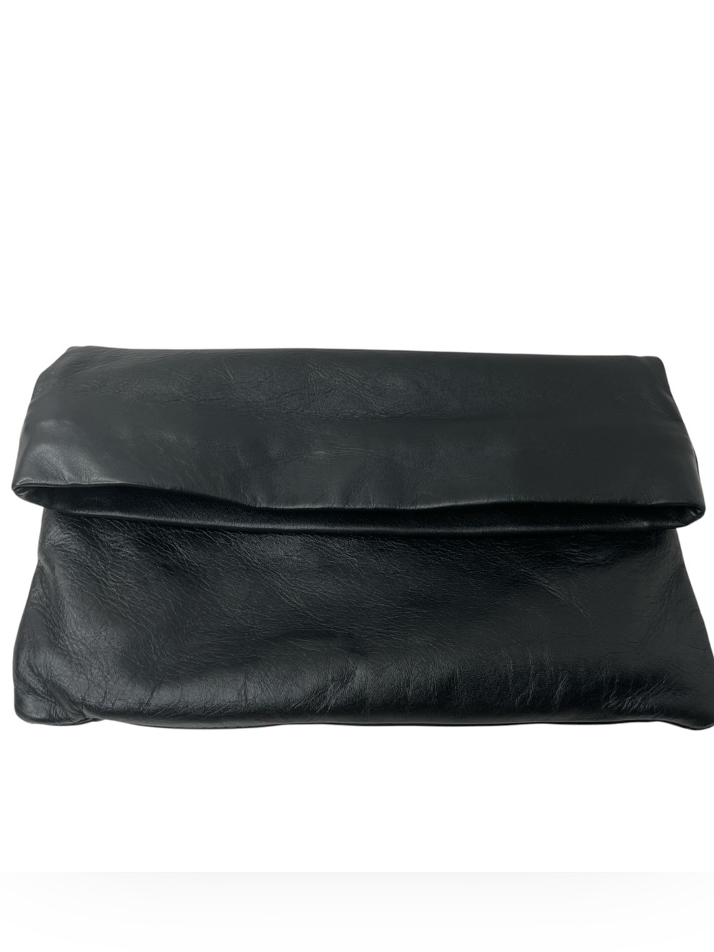 Sseko Black Leather Handbag Fold over Top Zip Snap Pocket Purse